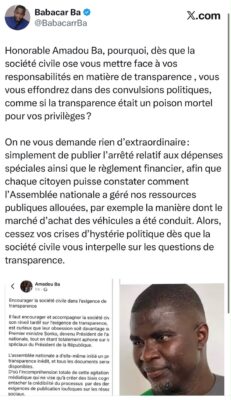 Transparence : Babacar Ba charge à Amadou Ba et réclame l’arrêté sur les dépenses spéciales de l’Assemblée