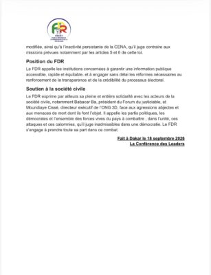 Transparence : Le FDR saisit le Conseil constitutionnel et alerte sur les recommandations électorales