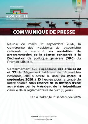 DPG du Premier Ministre Ahmadou Al Amine LÔ : L’Assemblée fixe la date du mardi 8 septembre prochain