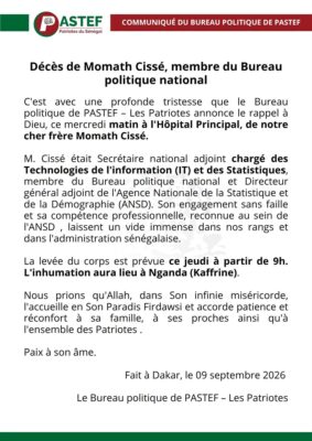 PASTEF : Décès de Momath Cissé, membre du Bureau politique national