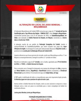Éliminatoires CAN 2027 : Le match Sénégal vs Mozambique du 25 septembre délocalisé à Maputo !