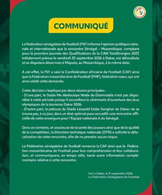 Délocalisation du match Sénégal – Mozambique : Les explications de la FSF, qui évoque deux raisons principales !