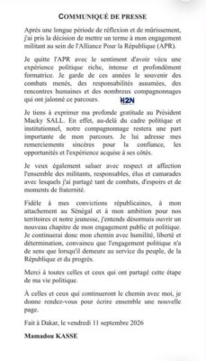 Dernière minute : Mamadou Kassé démissionne de l’APR de Macky Sall