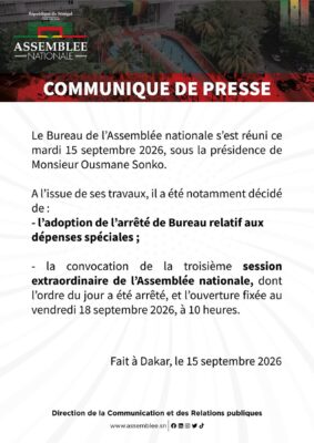 Troisième session extraordinaire : L’Assemblée nationale fixe l’ouverture, le vendredi 18 septembre