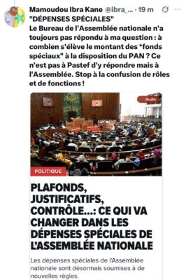 Mamadou Ibra Kane exige des réponses du bureau de l’AN : "À combien s’élèvent les fonds spéciaux du PAN ?"