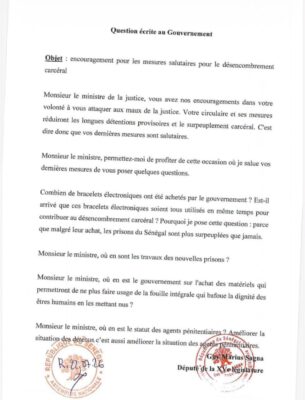Surpopulation carcérale : Le ministre de la Justice répond aux questions de Guy Marius Sagna