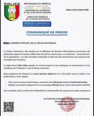 Sénégal : La Police dément le faux recensement à domicile et annonce l'ouverture d'une enquête