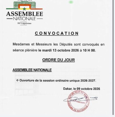 Ouverture session ordinaire unique 2026-2027 : Les Députés convoqués en plénière, mardi