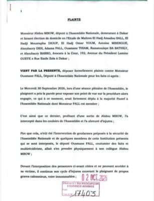 Incident à l’Assemblée : Le député Abdou Mbow porte plainte contre son collègue Ousmane Fall