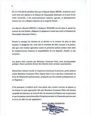 Incident à l’Assemblée : Le député Abdou Mbow porte plainte contre son collègue Ousmane Fall