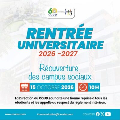 Rentrée Universitaire : Réouverture des campus sociaux, le jeudi 15 octobre 2026