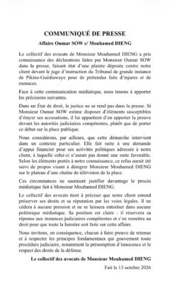 Plainte d’Oumar Sow : Les avocats de Mouhamed Dieng brisent le silence !