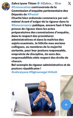Commission d’enquête : Zahra I. Thiam salue la poste de Abdoulaye D. Diallo et de Moussa Baldé