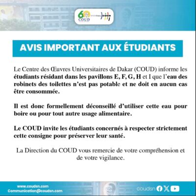 UCAD : Le COUD alerte sur la non-potabilité de l’eau dans cinq pavillons
