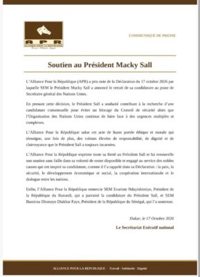 Retrait de Macky Sall à l’ONU : L’Alliance Pour la République (APR) réagit !