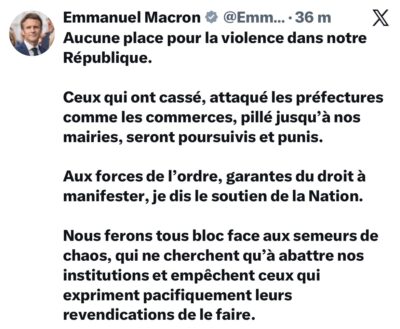 Manifestations en France, Macron étale sa colère : "Ils seront poursuivis et punis"