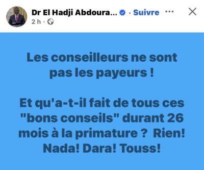 Dr Abdourahmane Diouf charge O. SONKO : "Les conseilleurs ne sont pas les payeurs !"