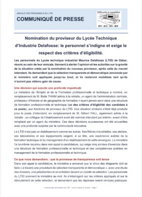 LTID Maurice Delafosse : brassards rouges et sit-in contre une nomination jugée « clientéliste »