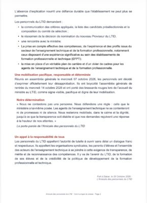 LTID Maurice Delafosse : brassards rouges et sit-in contre une nomination jugée « clientéliste »
