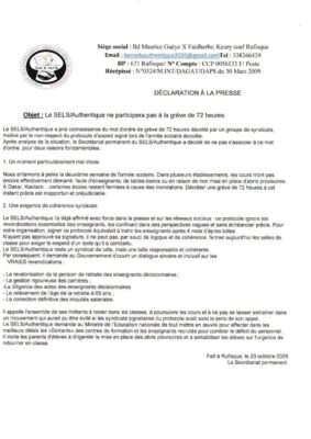 Crise scolaire : Le SELS/A se démarque du mouvement de grève du G7