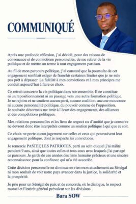 Politique : Après 9 ans de militantisme, Bara Sow quitte PASTEF de SONKO
