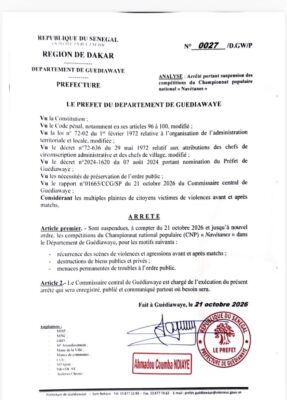 Guédiawaye : Le Préfet suspend les Navétanes jusqu’à nouvel ordre !