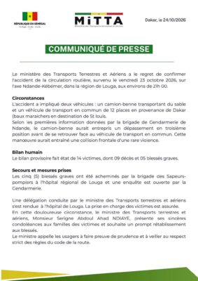 Accident mortel sur l’axe Ndande-Kébémer : Bilan, 09 morts et 05 blessés graves