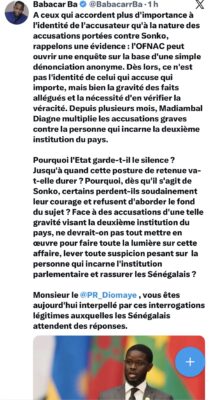 Accusations de Madiambal contre Sonko : Babacar Ba s’interroge sur le silence de l’État et interpelle Diomaye