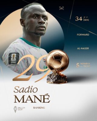 Ballon d’Or 2026 : Sadio Mané termine à la 29e place du classement !