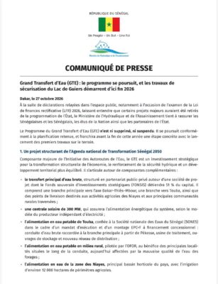 "Le Programme du Grand Transfert d'Eau (GTE) n'est ni supprimé, ni suspendu", assure le Gouvernement