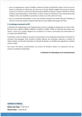 "Le Programme du Grand Transfert d'Eau (GTE) n'est ni supprimé, ni suspendu", assure le Gouvernement