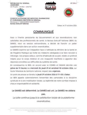 Santé : Le SAMES décrète une grève de 72h et dénonce les propos du Ministre de la Santé