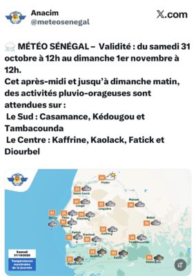 Bulletin météo : Des activités pluvio-orageuses attendues sur une bonne partie du territoire national